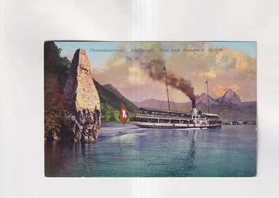 F4577) Postal, LAKE FOURWALDSTÄTTERSEE -Schillerstein STEAMER FOUNTAIN Mitos Foto 1 de 2