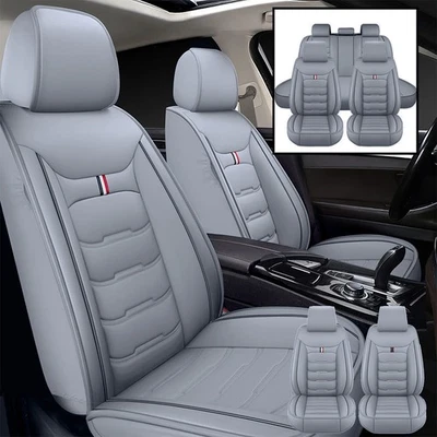 For Toyota Car Seat Covers Full Set Leather 5-Seats Front +Rear Protector Gray - Image 1 of 4