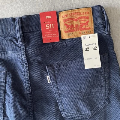 Pantalones de pana ajustados Levis 511 para hombre 32x32 real 34x26 azul retro nuevos con etiquetas leer Foto 1 de 4