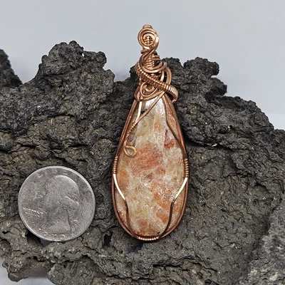 Trekntreasures Handmade Pendant #261 Indian Sunstone Solid Copper Wire-Wrap L@@K - Image 1 of 4