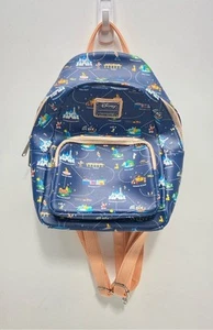 Disney Loungefly Navy Faux Leather Backpack Travel Park Map Mini Bag Women - Picture 1 of 5