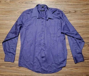Geoffrey Beene Sateen 17 1/2 34/35 Button Shirt Wrinkle Free Purple FITTED EUC - Picture 1 of 5