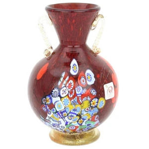 Jarrón GlassOfVenice de cristal de Murano Millefiori con asas doradas - rojo - Imagen 1 de 6