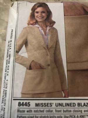 Vtg Simplicity 8445 ESP Pockets Blazer Jacket Size 12-16 Misses UNCUT 1970S - Image 1 of 4