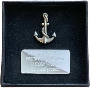Personalised Gift Box & Hand Made Pewter Naval Anchor Pin Badge - Picture 1 of 4