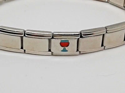 Pulsera Pugster Charm Italiano Verde Vino Tinto Enlace de Copa de Acero Inoxidable Foto 1 de 3