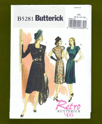 Misses Retro '46 Vintage Dress Sewing Pattern~Uncut (Sizes 6-12) Butterick 5281 - Image 1 of 4