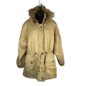 Vintage 80s J Gallery Red Fox Trim Coat Parka Womens Size M Gold - Picture 1 of 11