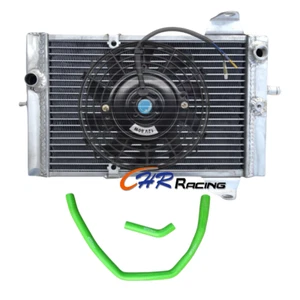 Aluminium Radiator+Fan+Green Silicone Hose for 2003-2009 Kawasaki KFX700 - Picture 1 of 8