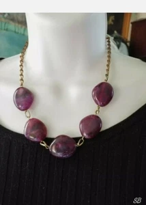 Vintage Chunky Goldtone Necklace Huge Plastic Purple Beads 20" adjustable - Picture 1 of 5