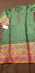 Kurti donna in seta verde pakistano/indiano taglia grande  - Foto 1 di 6