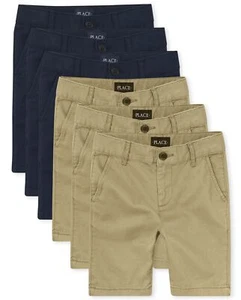 The Children's Place Boys' Stretch Chino Shorts, Flax/New Navy 6-Pack, 10 - Picture 1 of 5