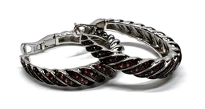 Conjunto de aretes tipo argolla con remolino de plata bisel de topacio ahumado joyería cierre cómodo - Imagen 1 de 5