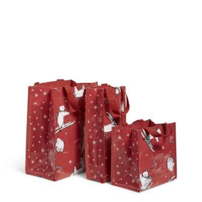 3 pc Vera Bradley Market Totes Beary Merry Red Shopping Grocery or Gift Bag NEW - Image 1 of 4