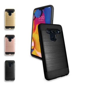 For LG V40 / V40 ThinQ Metal Brush Design Slim Hybrid Shockproof Case Cover - Picture 1 of 12