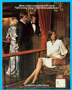 1973 HANES Pantyhose Gentlemen prefer Hanes PRINT AD party restaurant ladies - Picture 1 of 3