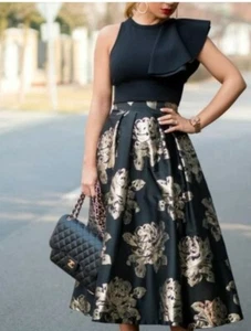 COAST RITA BLACK AND METALLIC GOLD FLORAL FULL MIDI SKIRT WITH TULLE size 12 - Picture 1 of 5