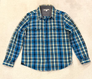 Outerknown Blanket Shirt Mens Lrg Blue Plaid Organic Cotton Heavyweight Flannel - Picture 1 of 10