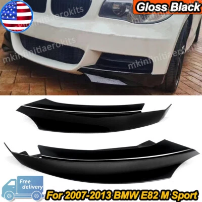 Glossy Black Pair Front Splitters  For BMW 1 Series E82 M Sport 128i 135i 07-13 Foto 1 de 4