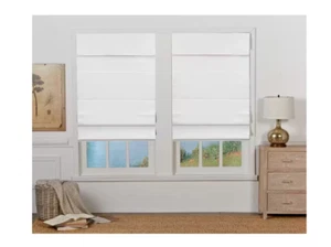 White Cordless Blackout Energy-Efficient Cotton Roman Shade 39 in. W x 72 in. L - Picture 1 of 3