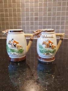 PAIR OF HUNTING SMALL JUG HORSE FOX & RIDER KEELE STREET POTTERY MINT CONDITION - Picture 1 of 9