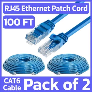 Paquete de 2 cables de conexión Cat6 de 100 pies azul RJ45 LAN cable de red cable Ethernet de Internet - Imagen 1 de 7