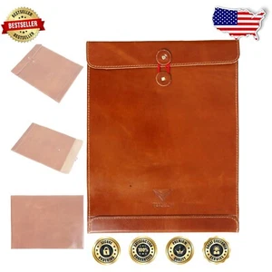 Vintage Leather Document Envelope - Stylish Organizer for A4 Size Papers 12.5" - Picture 1 of 7