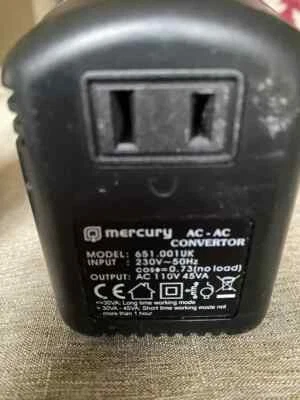Mercury Step-down Travel Voltage Converter 45W (230V to 110V) UK TO US UK2US45VA - Image 1 of 4
