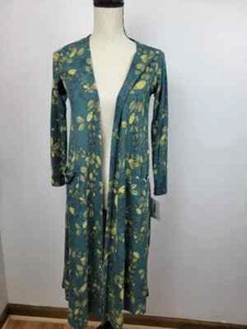 LuLaRoe Sarah Cardigan Sweater, Size XS (NWT Floral Ribbed Green Black Yellow) - Picture 1 of 4