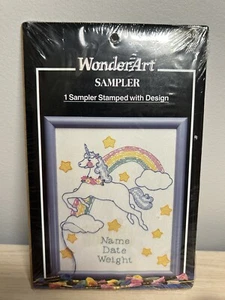 Wunderkunst gestempelt Crosstitch, it’s a girl, Name Datum Gewicht, Einhorn Delight - Bild 1 von 2