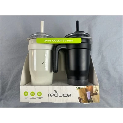 Reducir 24 OZ Frío 1 Vaso con Tapa 3 en 1 y Pajita Paquete de 2 Blanco y Negro Foto 1 de 3