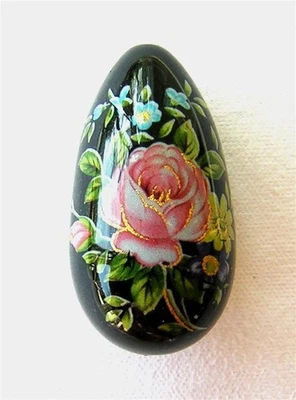 Lovely Japanese Tensha Drop Focal Bead Pink Rose on Black 30x16mm - Image 1 of 3