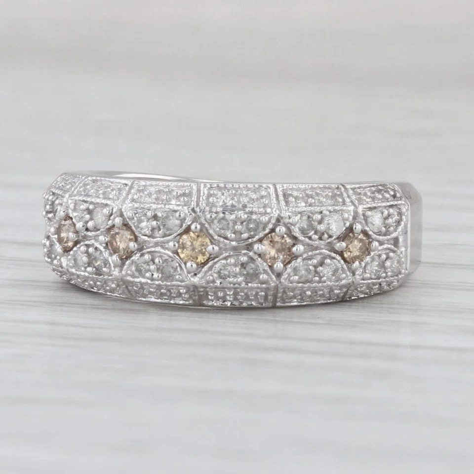 0.52ctw Pave Diamond Ring 10k White Gold Size 8 Wedding Band Size 8 - Image 1 of 4