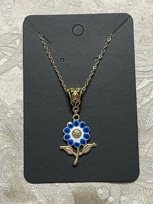"Collar de oro colgante flor margarita azul novedad divertido collar 18""" Foto 1 de 3