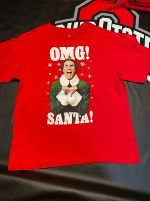 Camisa de manga corta roja de Santa Elf OMG para niñas o niños talla L Foto 1 de 3
