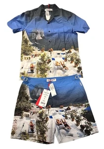 NUEVO Orlebar Marrón Para Hombres Hibbert Fotográfico Abotonado y Conjunto Corto Talla Pequeña 32 - Imagen 1 de 7