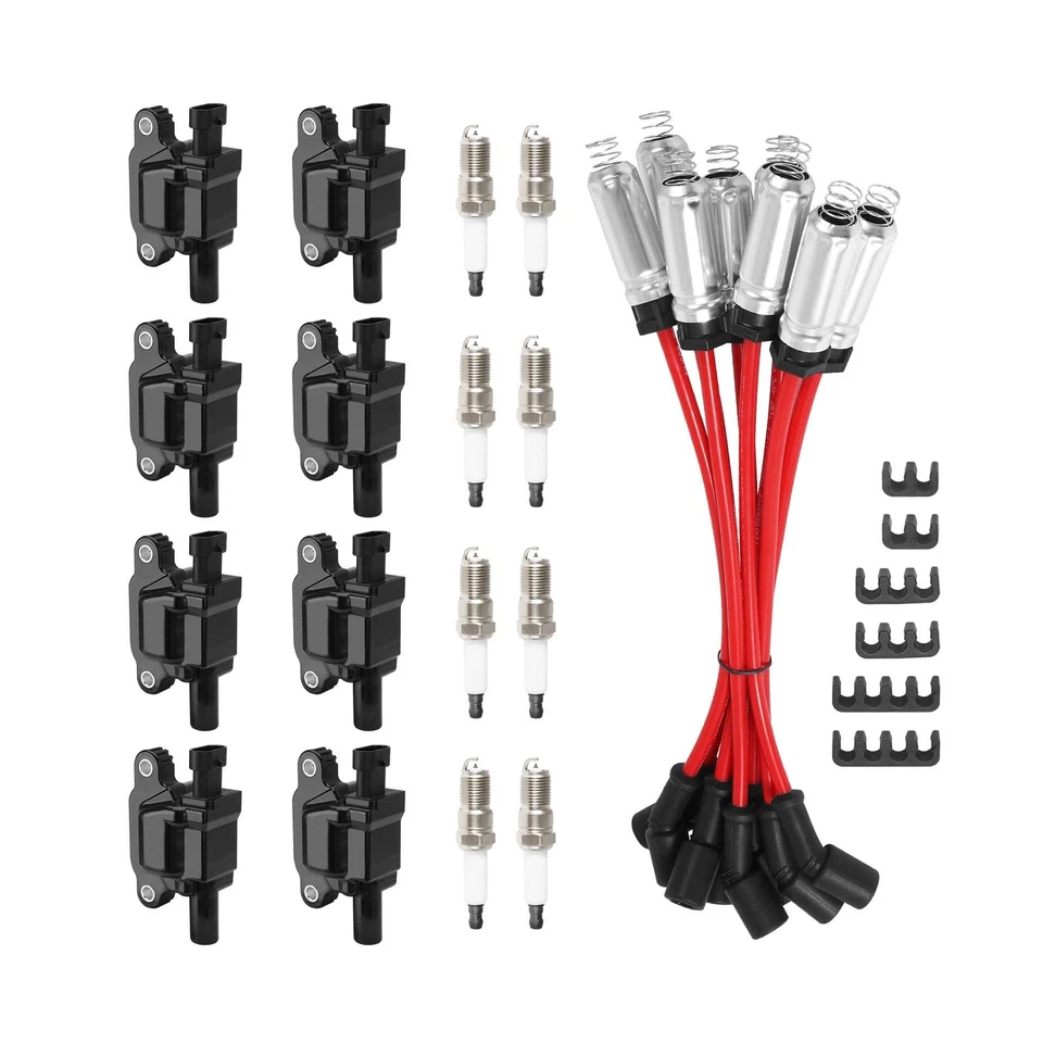 Set of 8 UF413 Square Ignition Coils with 8mm 748UU Spark Plug Wires Compati...