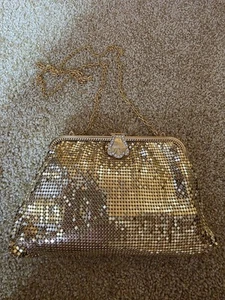 VTG Whiting & Davis Gold Mesh Crystal Clasp Shoulder Evening Small Bag - NEW - Picture 1 of 11