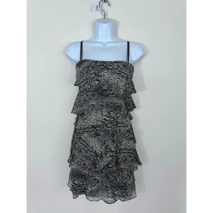 BCBGMAXAZRIA 100% Silk Tiered Ruffle Mini Dress Gray Snake Print Size 0 - Picture 1 of 7