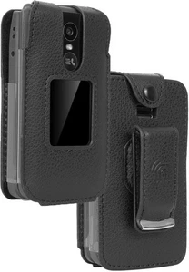Noir Végétalien Cuir Étui Ceinture Clip Écran / Clavier Housse pour Tcl Flip 4 - Photo 1 sur 11