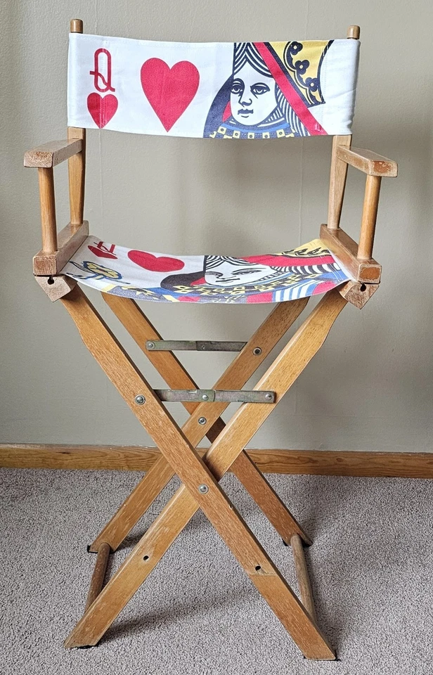 Silla de director plegable vintage de 40" para adultos marco de madera reina de corazones arte para tarjetas  Foto 1 de 4