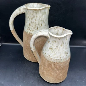 Vintage Hand Made Signed Edward W. Ham Set of 2 Pitchers 7” and 5” Rustic - Picture 1 of 12
