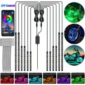 12Pcs Motorcycle RGB LED Waterproof Under Glow Lights Strip Neon Kit APP Control - Picture 1 of 9