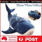 50/75/100cm Blue Giant Shark Plush Toy Doll Whale Stuffed Animals Doll Kids Gift