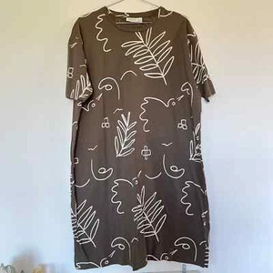 Masai Copenhagen Nalos Jersey Dress Khaki Green Bird Leaves - Size Small S - Picture 1 of 8