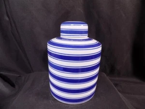 Blue & White Wide Stripe Ginger Jar, 8 Chinese Porcelain Decor, Chinoiserie L, - Picture 1 of 9
