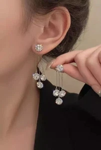 3Ct Round Lab-Created Diamond Women's Drop Dangle Earrings 14K White Gold Plated - Picture 1 of 7