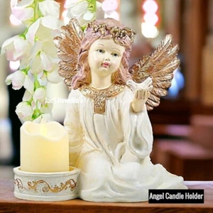 Angel Ornament Led Flicker Candle Holder Angel Wings Figurine Sculpture Memorial - Picture 1 of 8
