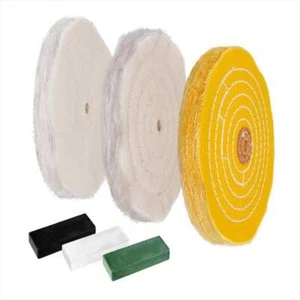 Buffing Wheel And Polishing Compound Kit Complete For Bench Grinder 6 Inch 3-PCS - Picture 1 of 7