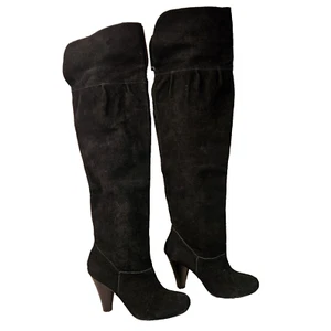 RESTRICTED Women's Black Suede Leather Tall Boots 6.5 Over-the-Knee High Heel - Picture 1 of 13